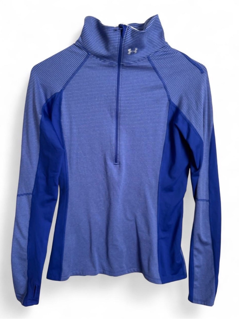 Under Armour ColdGear Fitted 1/2 Zip Pullover Blue Striped Thumbholes Small